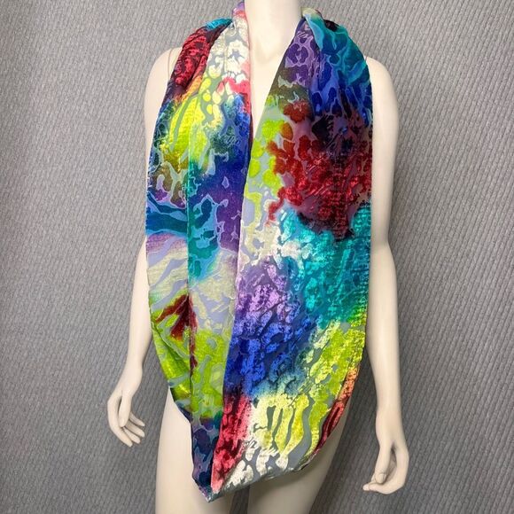 Cynthia Rowley Rainbow Infinity Scarf‎ Velvet Burnout Cheetah Elegant Fun OS - Picture 1 of 6
